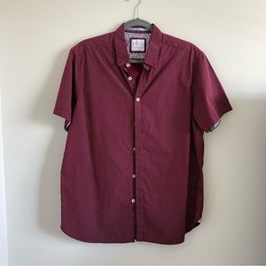 Mens Burgundy Denim&Flowers Button Down Shirt